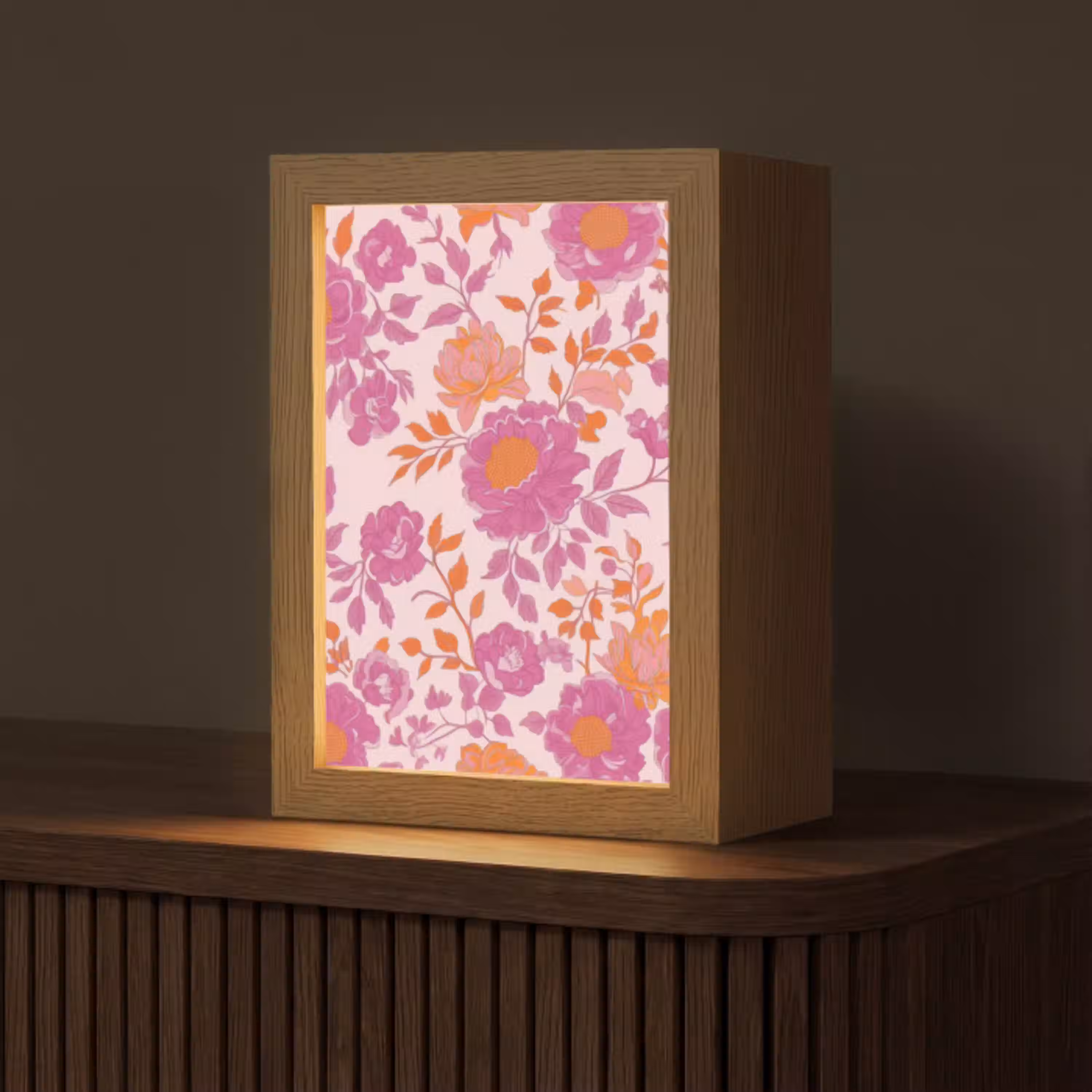 Bloemenpatroon - Roze - Oranje - Bloemen Light Box met kabel (Tafellamp) klein -z3d_website