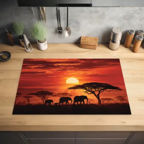 Savanne - Olifanten - Zonsondergang Inductie beschermer vinyl 3mm klein -sfeer5