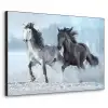 Paarden - Winter - Dieren - Natuur - Sneeuw Textielframe - compleet frame klein -3d