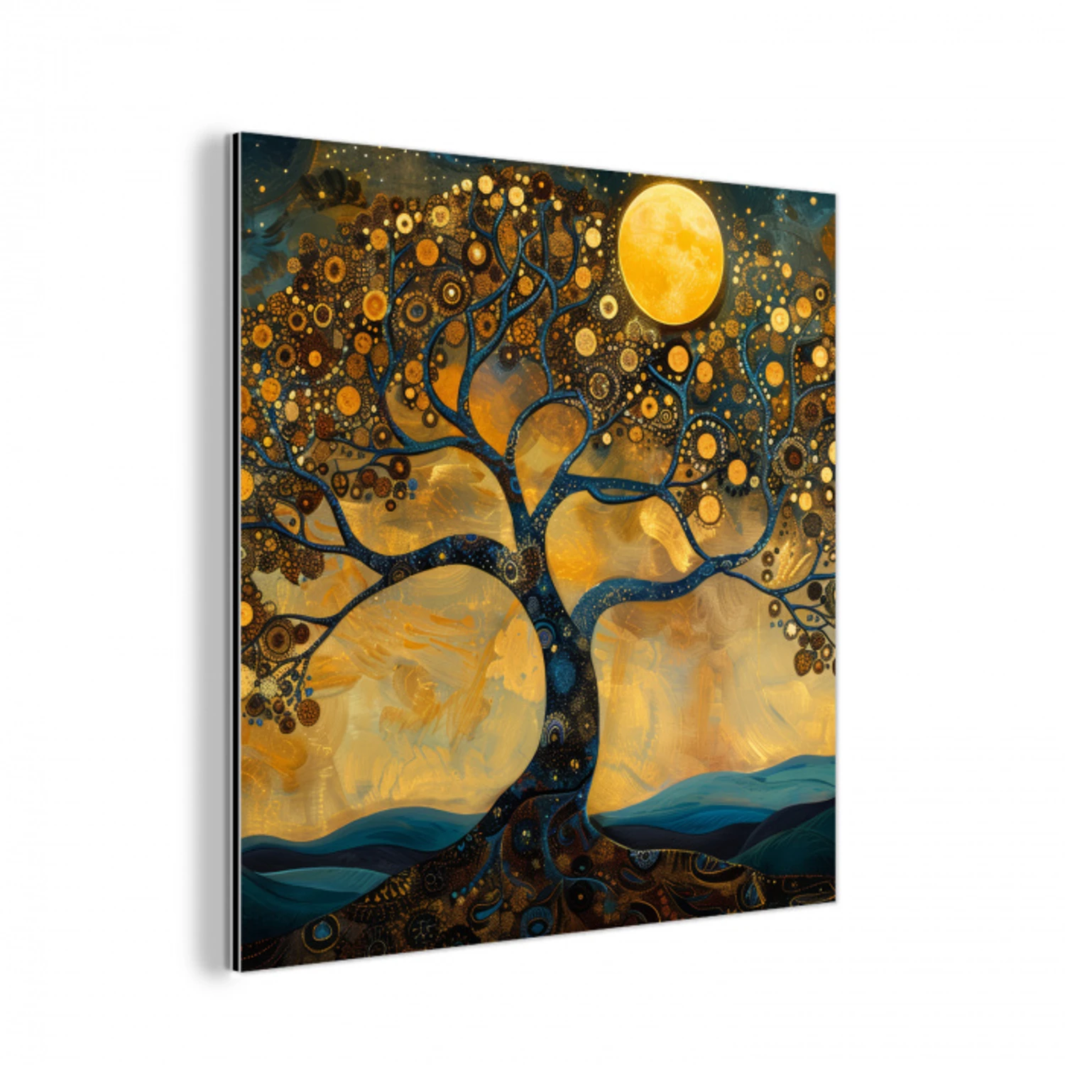 Boom - Maan - Bloemen - Goud - Kunst aluminium wit klein -3d