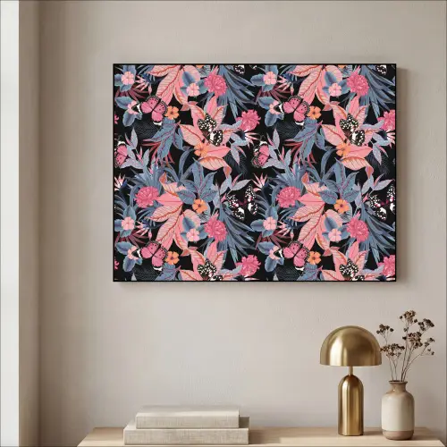 Zomer - Vlinder - Zwart - Roze Textielframe zwart klein 947 -sfeer2