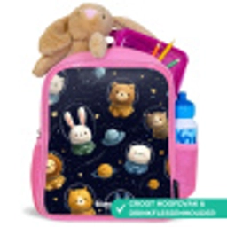 Dieren - Astronaut - Planeten - Sterren Kinderrugzak - Roze middel -inhoud_NL