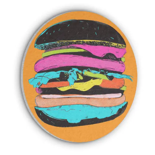 Hamburger - Kleurrijk - Speels Akoestische PET Vilt - Rond klein -3d