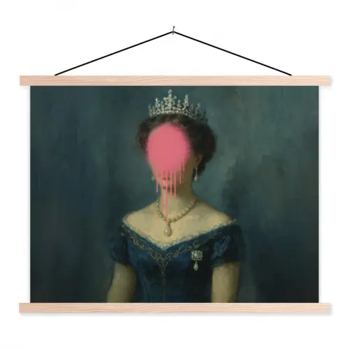 Kroon - Roze druipend verf - Portret textielposter latten blank klein -3d