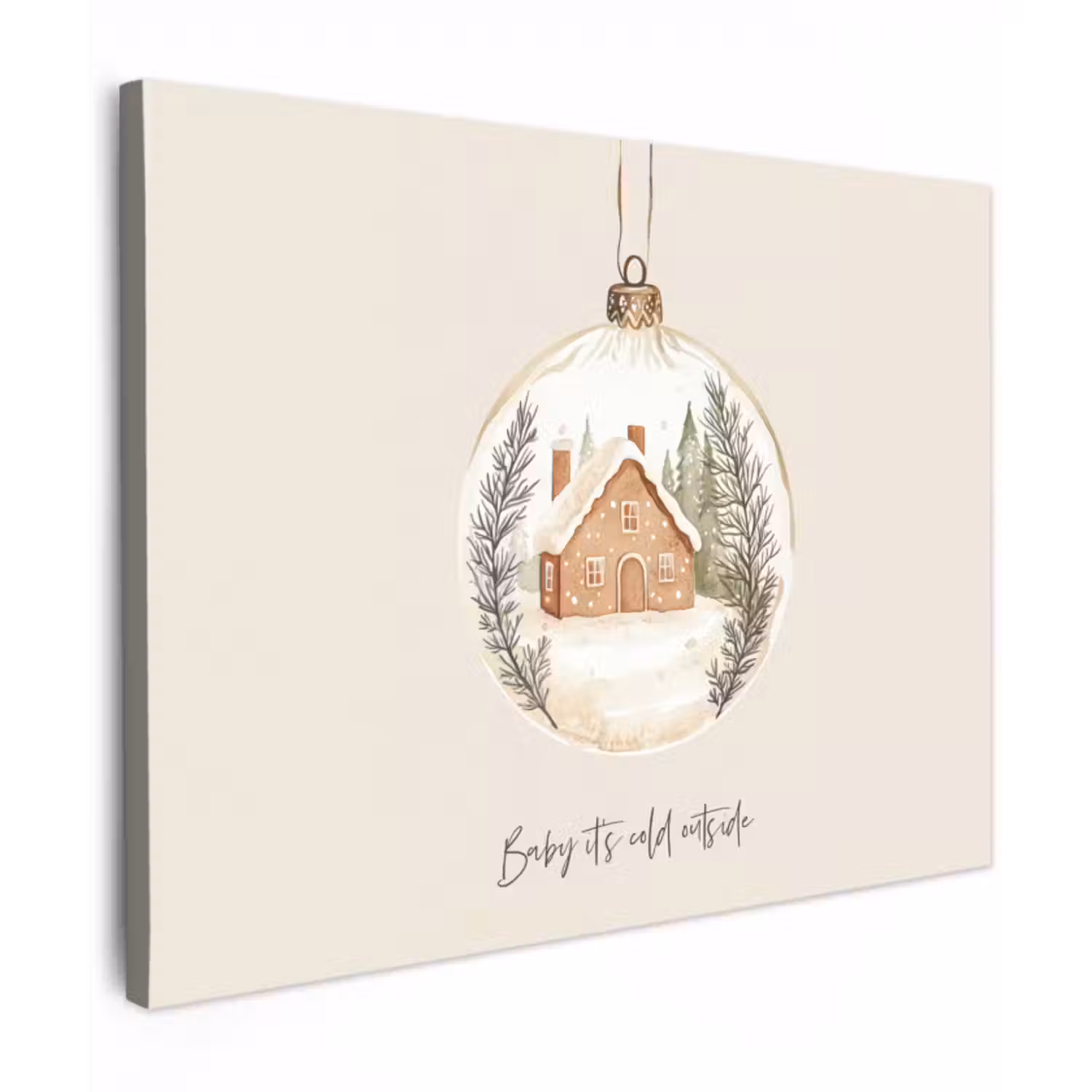 Canvas schilderij - Quote - Winter - Kerst - Beige - Kerstbal