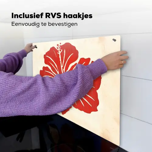 Rode hibiscusbloem - Textuur achtergrond - Beige Inductie beschemer met haakjes middel -ky-ophangen-nl