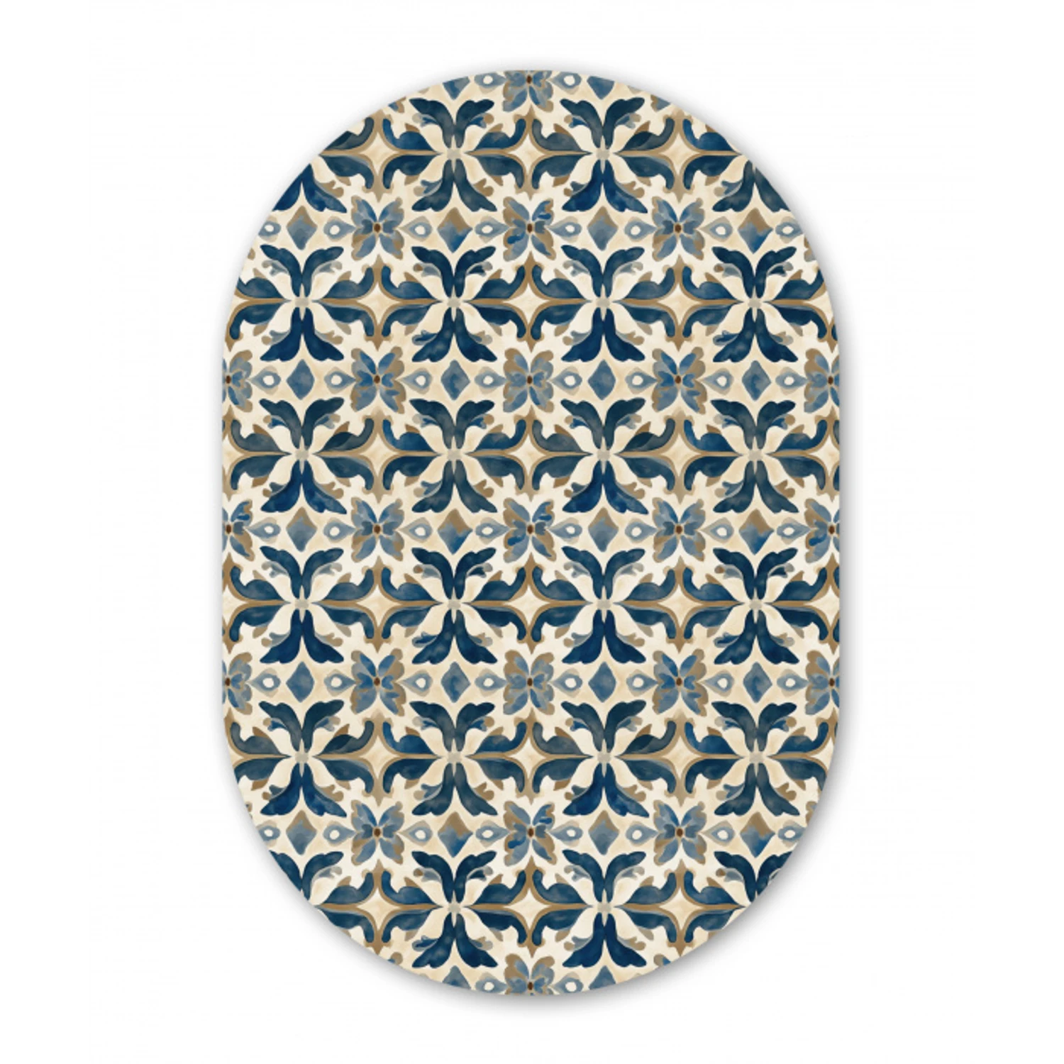 Tegel - Patroon - Blauw - Beige Wandcirkel Ovaal Aluminium middel 839 -3d