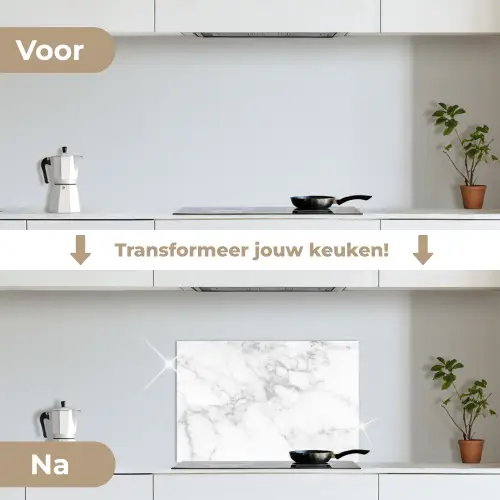 Marmer - Grijs - Wit - Marmerstructuur keuken achterwand spatscherm klein -voor_na_NL