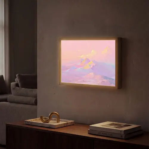 Bergtoppen - Wolken - Dromerig Light Box met batterij (Wandlamp) middel -sfeer1