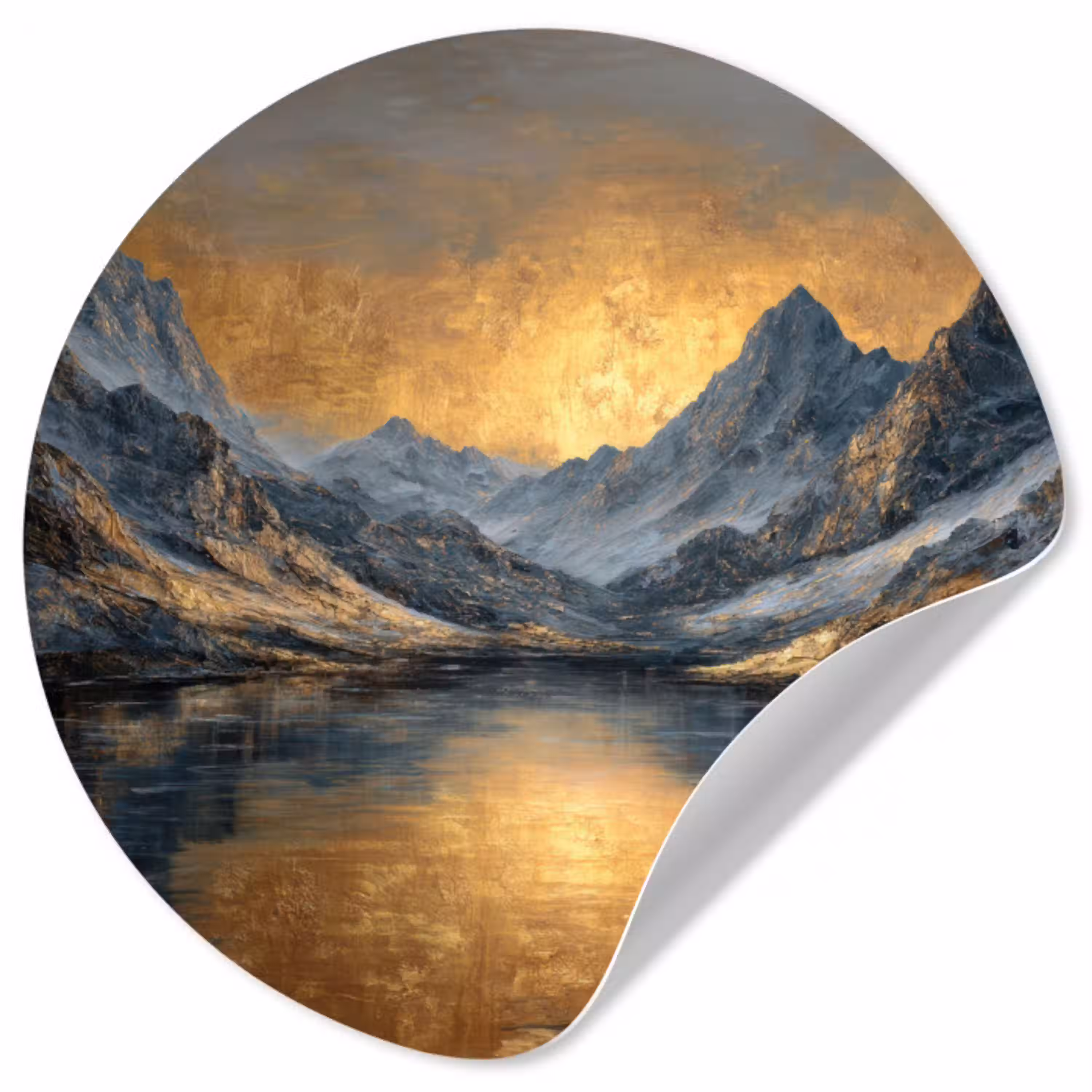 Berglandschap met Gouden Zonsondergang Wandcirkel behangsticker klein -3d