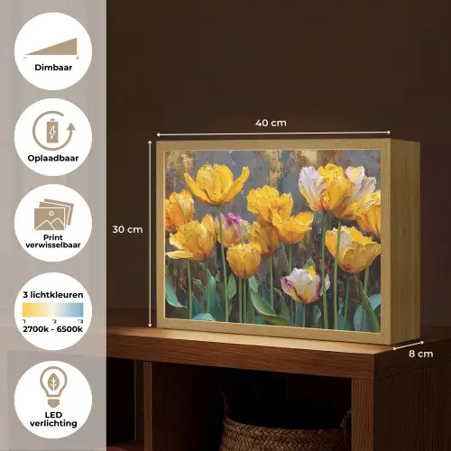 Tulpen - Geel - Penseelstreken - Abstract Light Box met batterij (Wandlamp) middel -USP_websiteoverzichtNL