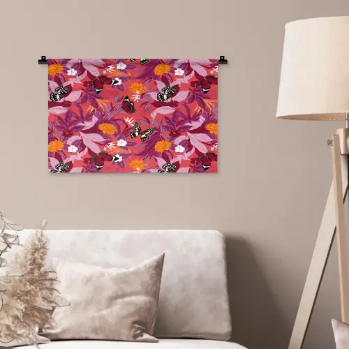 Zomer - Vlinder - Donker - Roze Wandkleed katoen klein 269 -sfeer4