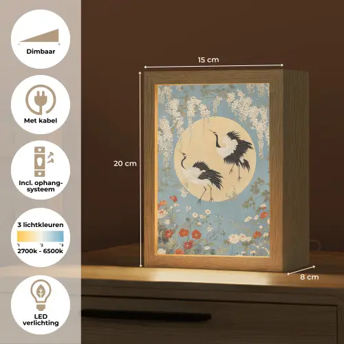 Kraanvogels - Maan - Bloemen - Blauw Light Box met kabel (Tafellamp) klein -USP_NL