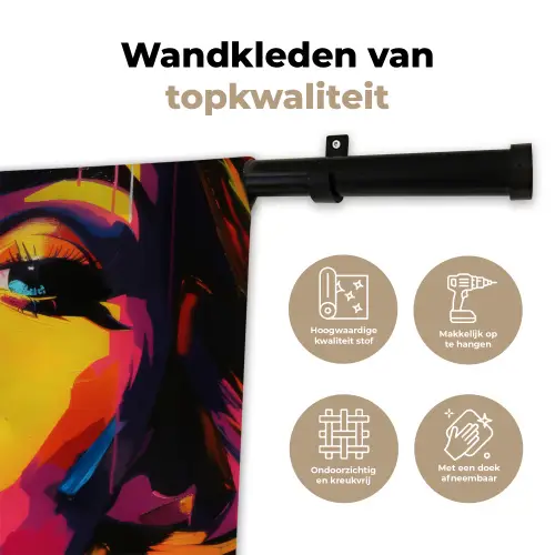 Vrouw - Gezicht - Kleurrijk Wandkleed katoen klein -sfeer2