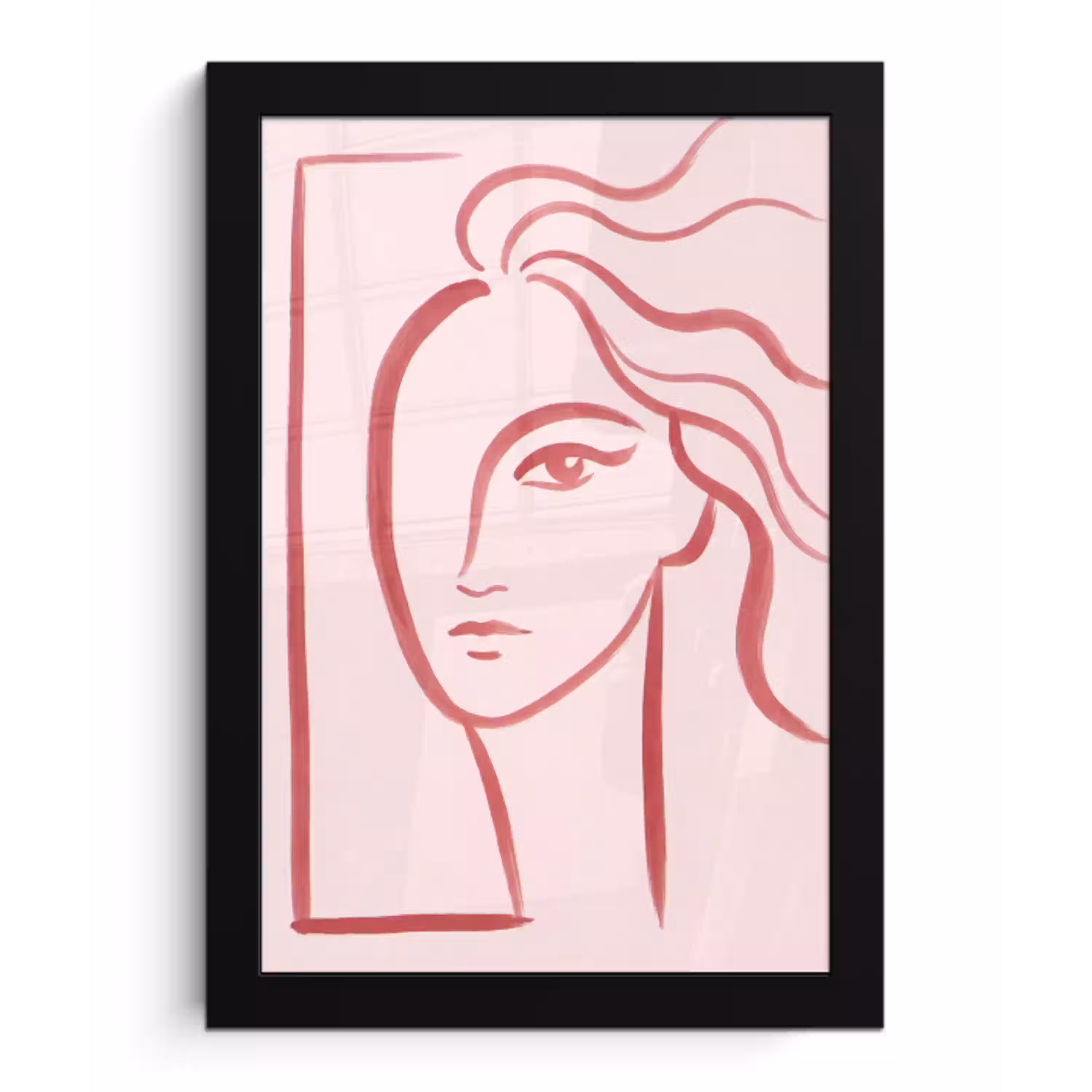 Vrouw - Portret - Abstract - Lijnkunst - Rood fotolijst zwart zonder passe partout klein -3d