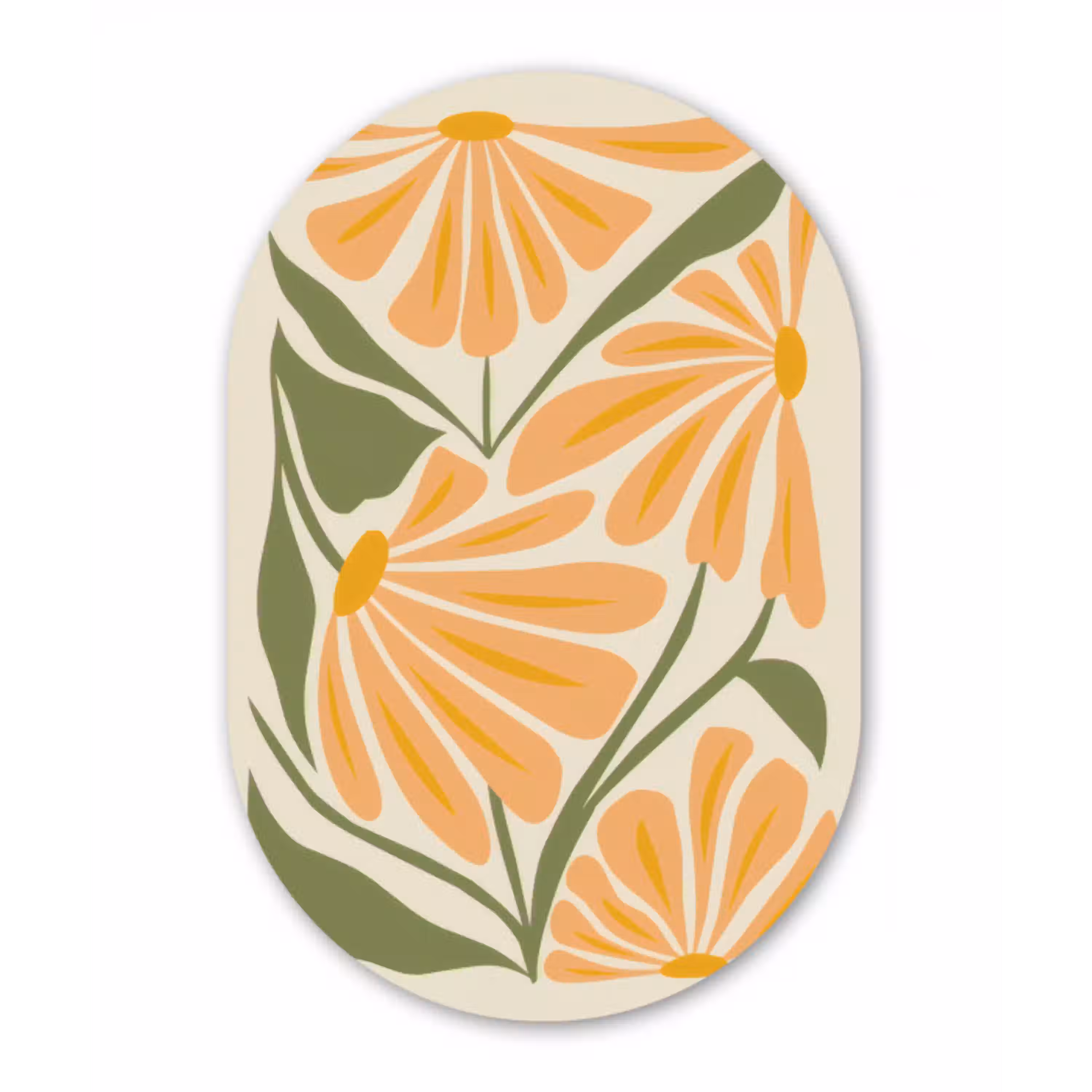 Blaadjes - Zachtoranje - Bloemen Wandcirkel Ovaal Glas middel -3d