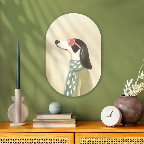 Hond - Zonnebril - Sjaal Wandcirkel Ovaal Forex klein -sfeer2