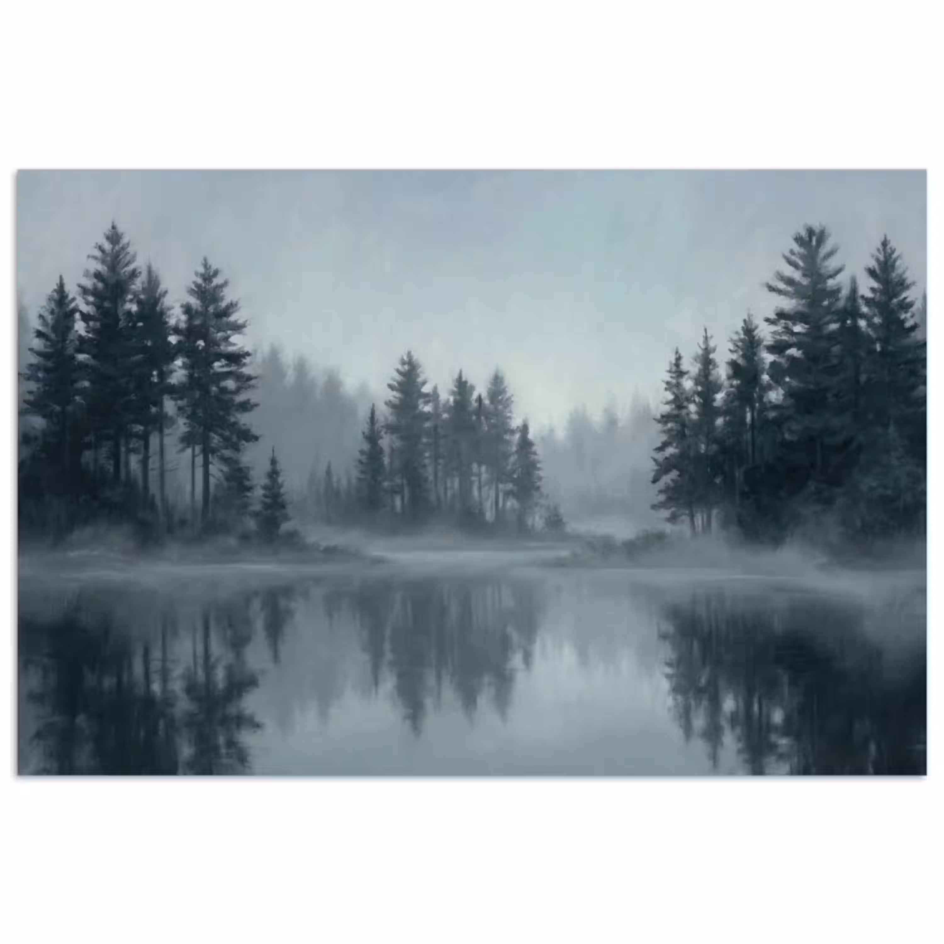 Bos - Meer - Mist - Natuur - Grijs poster papier klein -3d