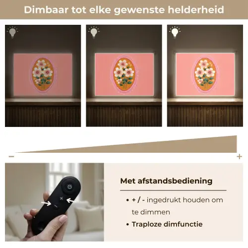 Illustratie - Bloemen - Rand - Roze Light Box met batterij (Wandlamp) middel -USP_dimbaarNL