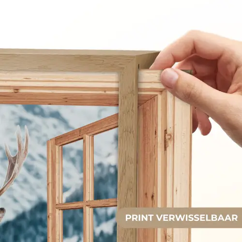 Doorkijk - Hert - Landschap - Winter - Natuur - Dieren - Bergen Light Box met batterij (Wandlamp) middel -USP_websiteprintNL