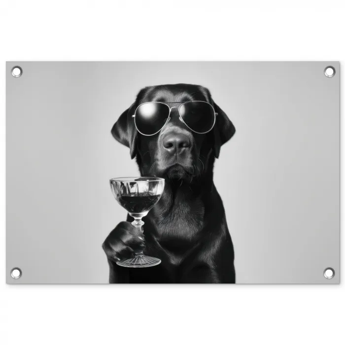 Hond - Zwart - Wijnglas - Zonnebril tuinposter los doek klein -3d
