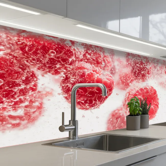 Fruit - Water - Bubbels - Rood keuken achterwand 2 middel -3d_schuin