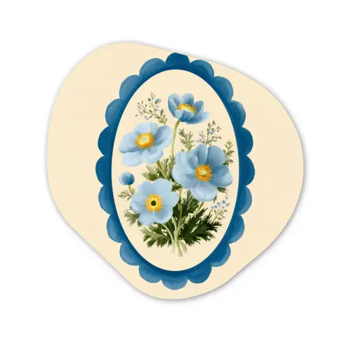 Lijst - Bloemen - Lichtblauw - Illustratie Wandcirkel Organisch Forex 3mm klein -3d