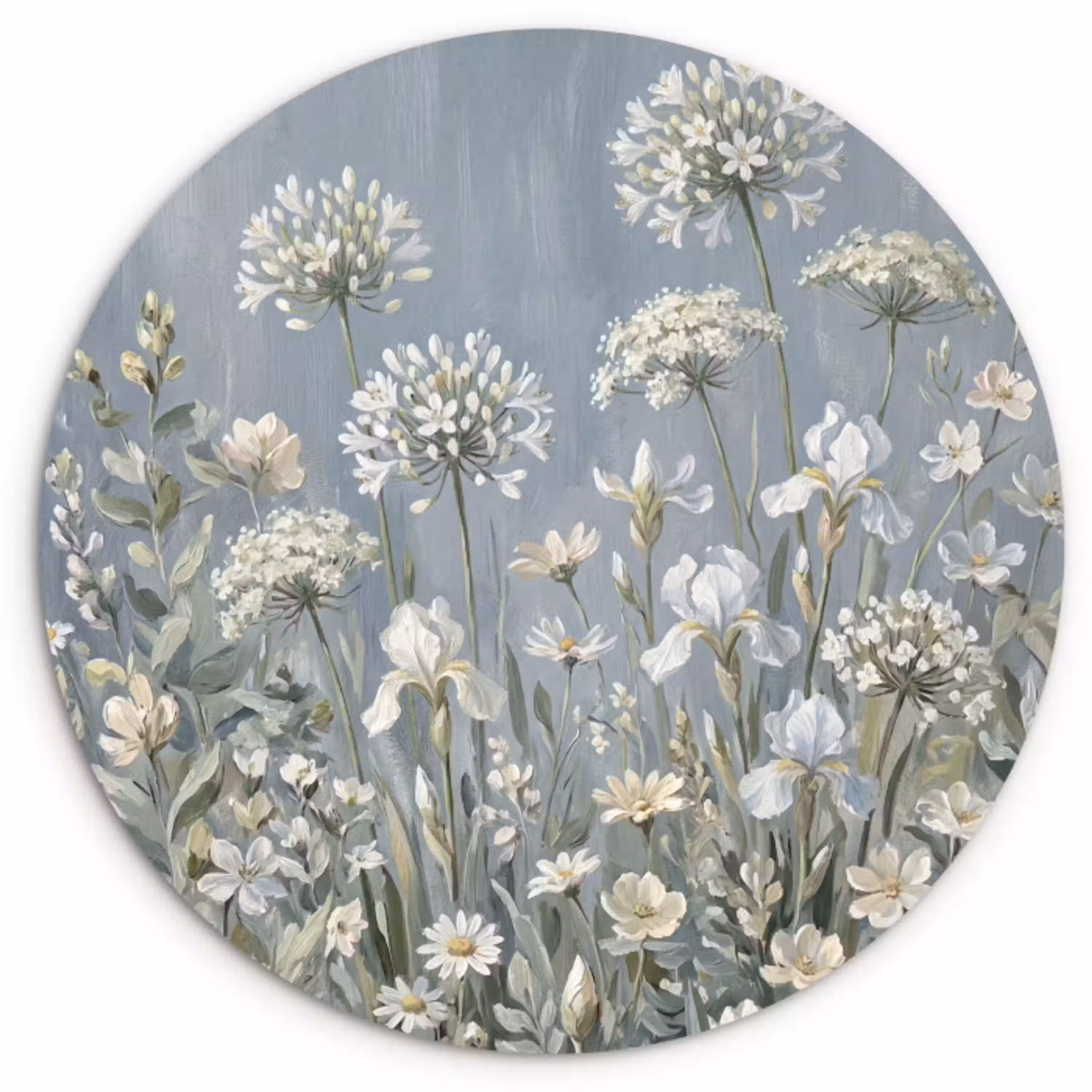 Bloemen - Botanisch - Blauw Wandcirkel kunststof plaat 5mm dik klein -3d