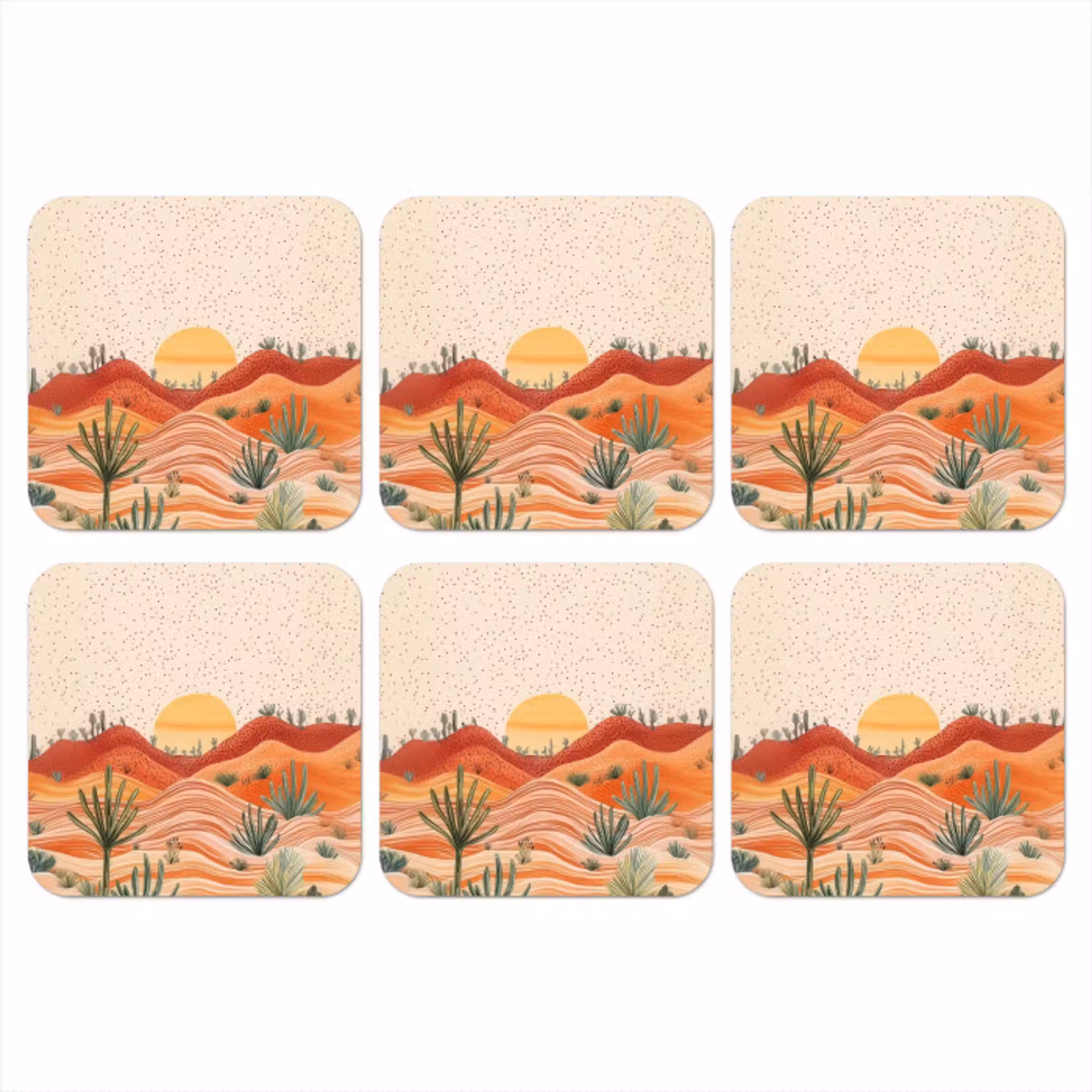 Landschap - Heuvels - Zonsondergang onderzetter kurk middel -3d