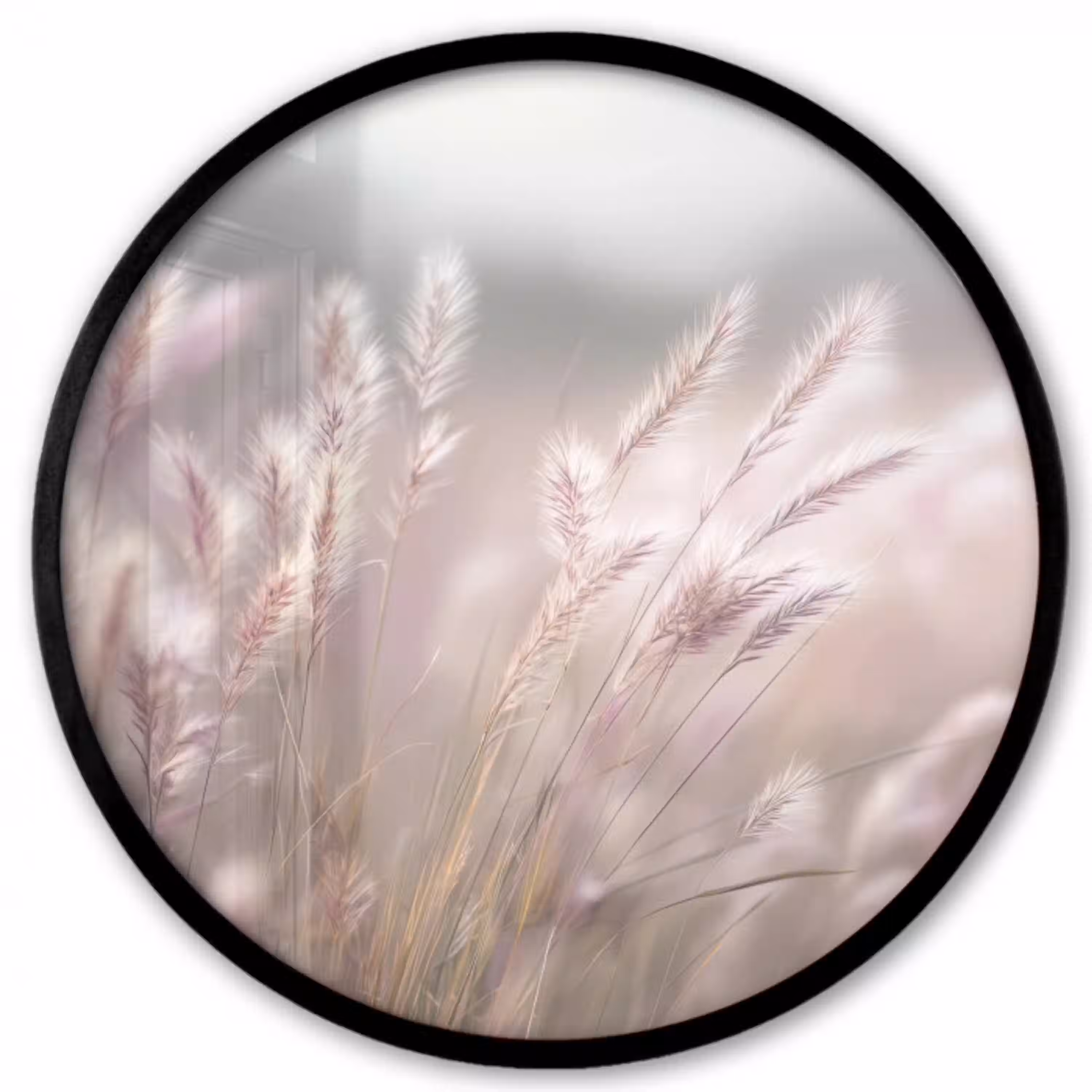 Graspluimen - Wind - Beige - Mistig Fotolijst rond zonder passe partout klein -3d