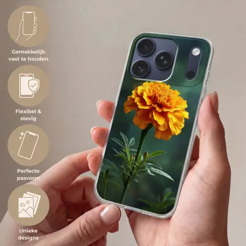 Bloemblaadjes - Afrikaan - Oranje - Wazig Telefoonhoesje iPhone 17 Pro klein -sfeer3_NL