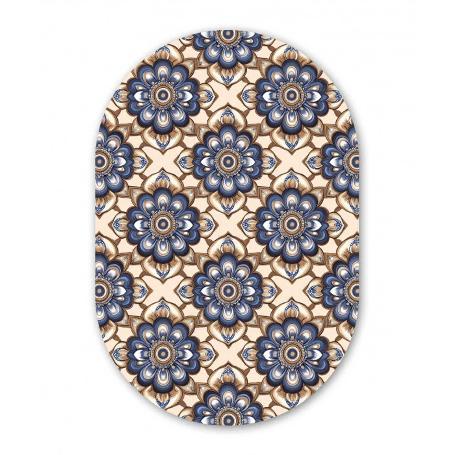 Floraal - Ornament - Blauw Wandcirkel Ovaal Forex klein 630 -3d