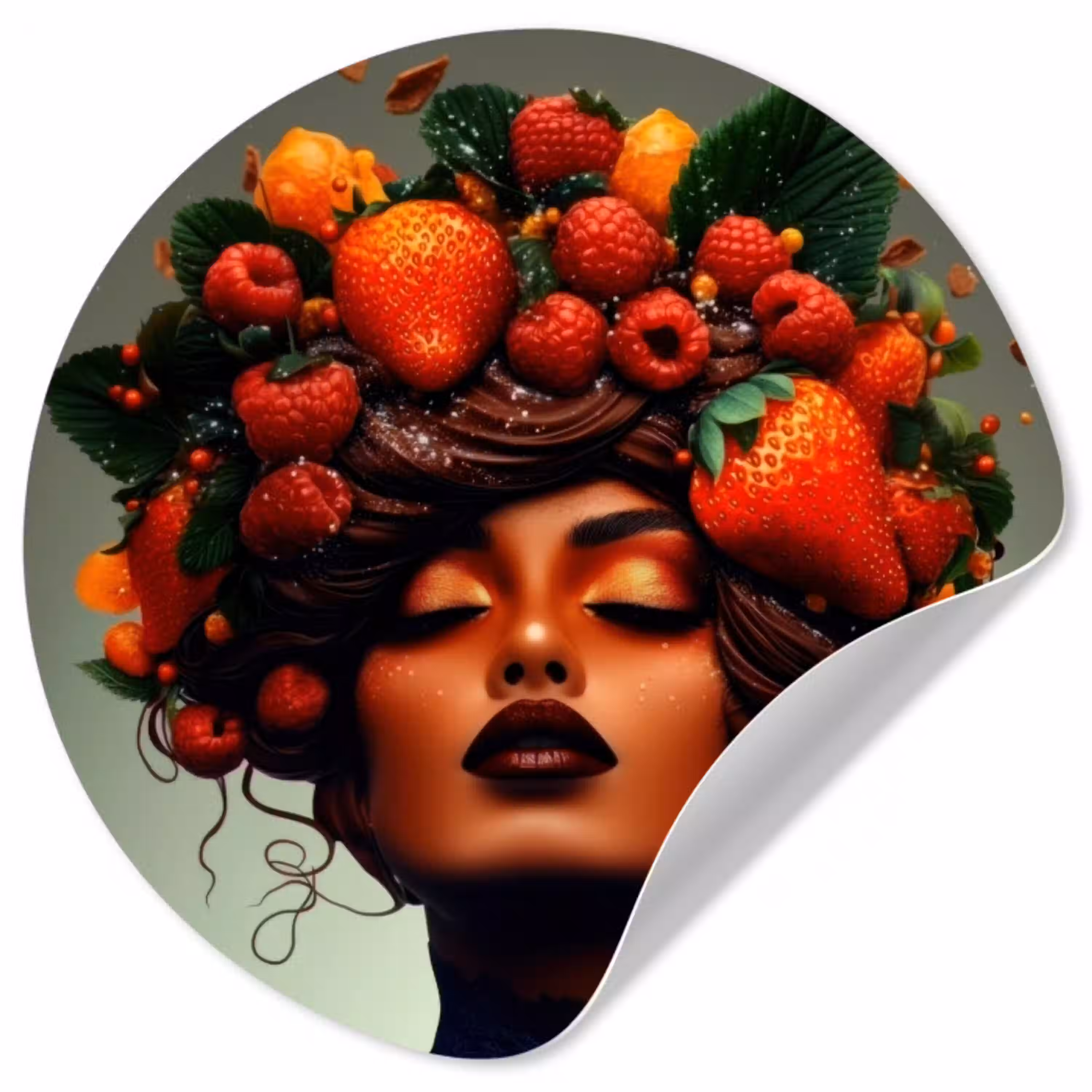 Vrouw - Chocolade - Frambozen - Aardbeien - Koekjes Wandcirkel behangsticker klein -3d