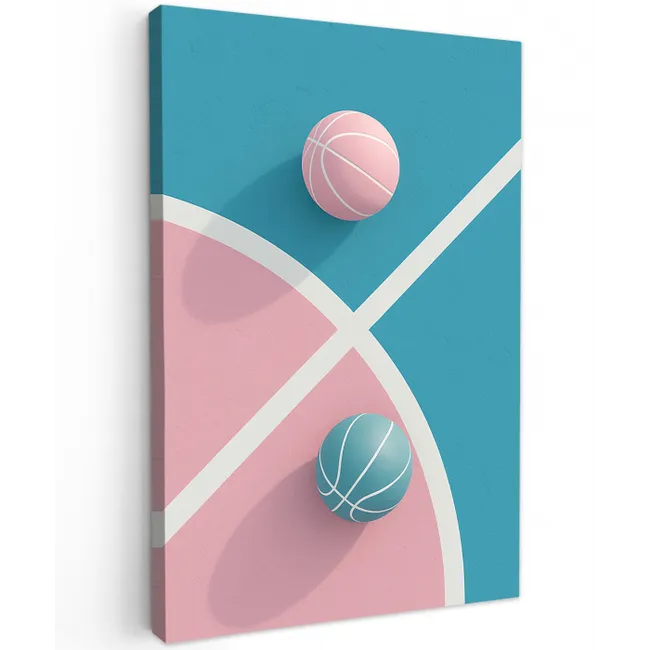 Basketbal - Pastel - Roze - BLauw Tuinposter op houten frame 2 cm dik middel -3d