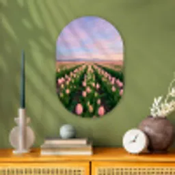 Tulpen - Landschap - Roze Wandcirkel Ovaal Forex klein -sfeer2