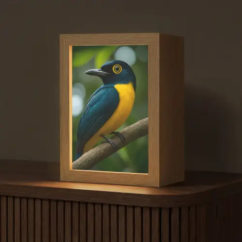 Vogel - Tak - Geel - Bladeren Light Box met kabel (Tafellamp) klein -z3d_website