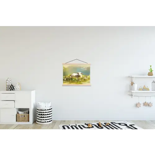 Schaap - Weide - Groen textielposter latten blank klein -kinderkamer