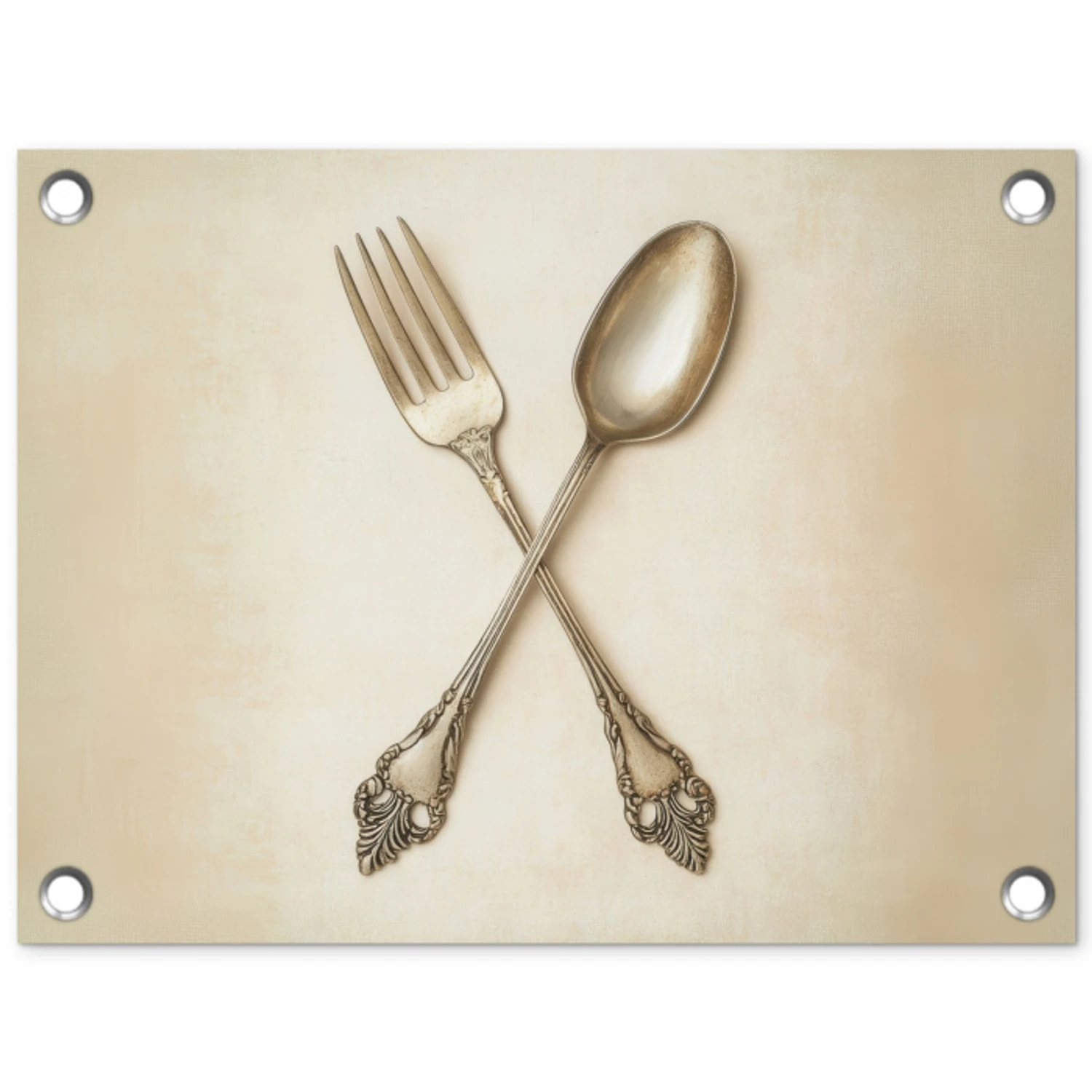 Beige - Vintage - Bestek tuinposter los doek klein -3d