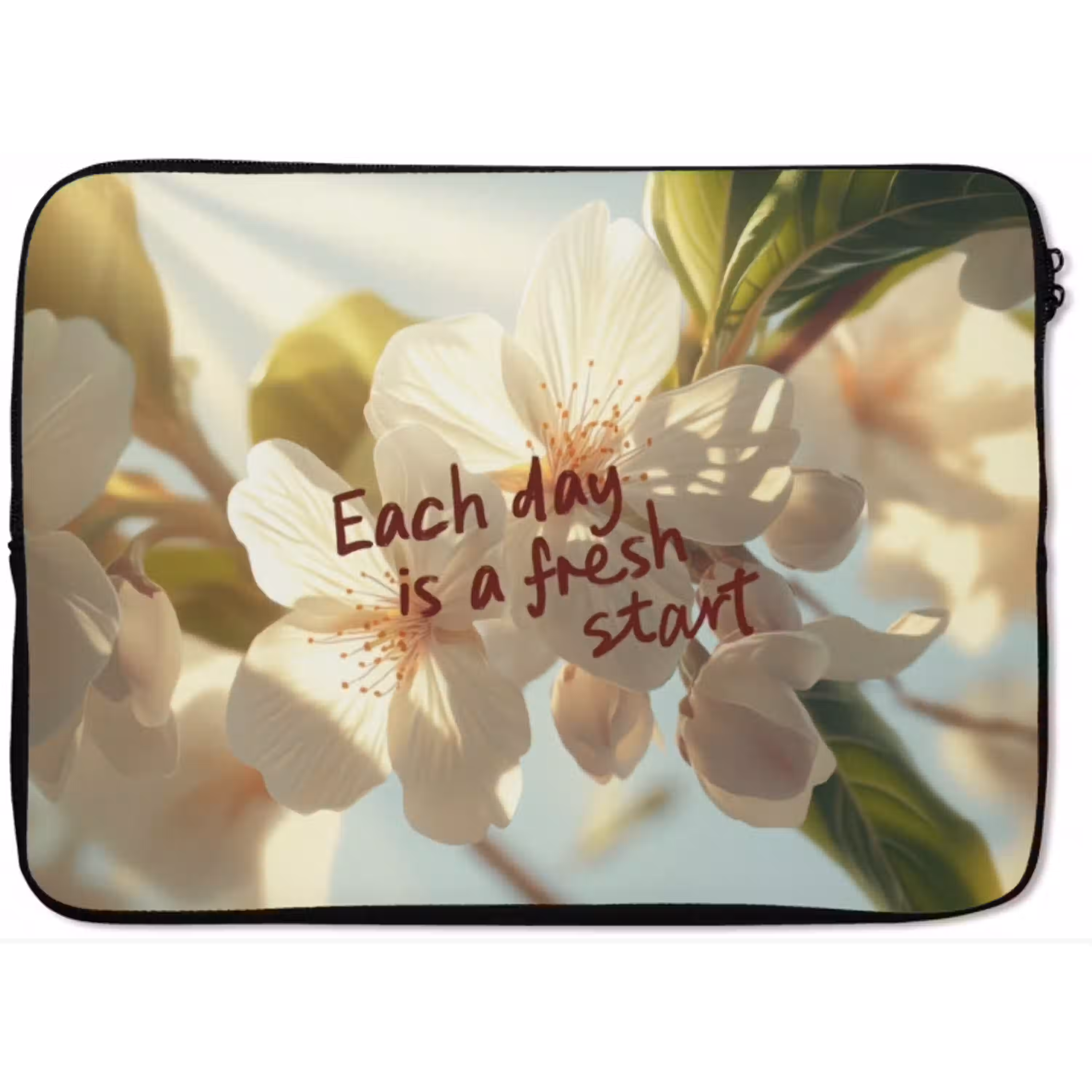 Bloesems - Zonlicht - Quote - Wit laptophoes neopreen klein -zkaufland3dotto
