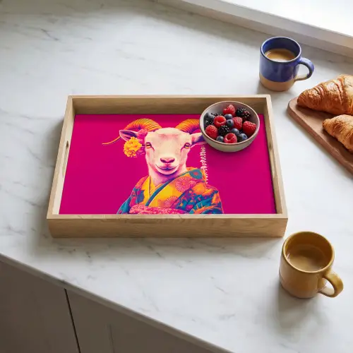 Geit - Hoorns - Kimono - Kleurrijk Dienblad Rechthoek middel -sfeer2