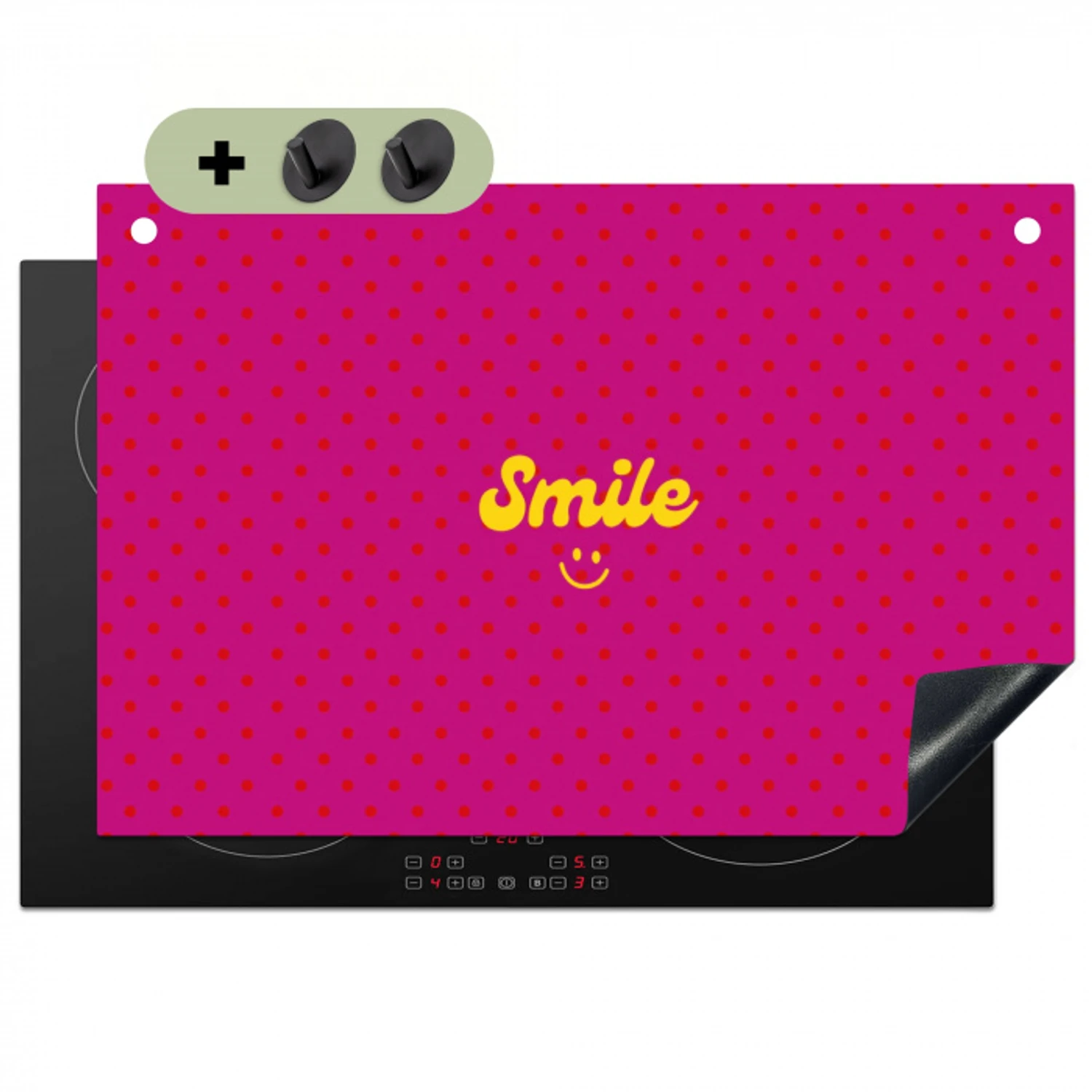 Smile - Stippen - Geel - Smiley - Roze Inductie beschemer met haakjes klein -3d