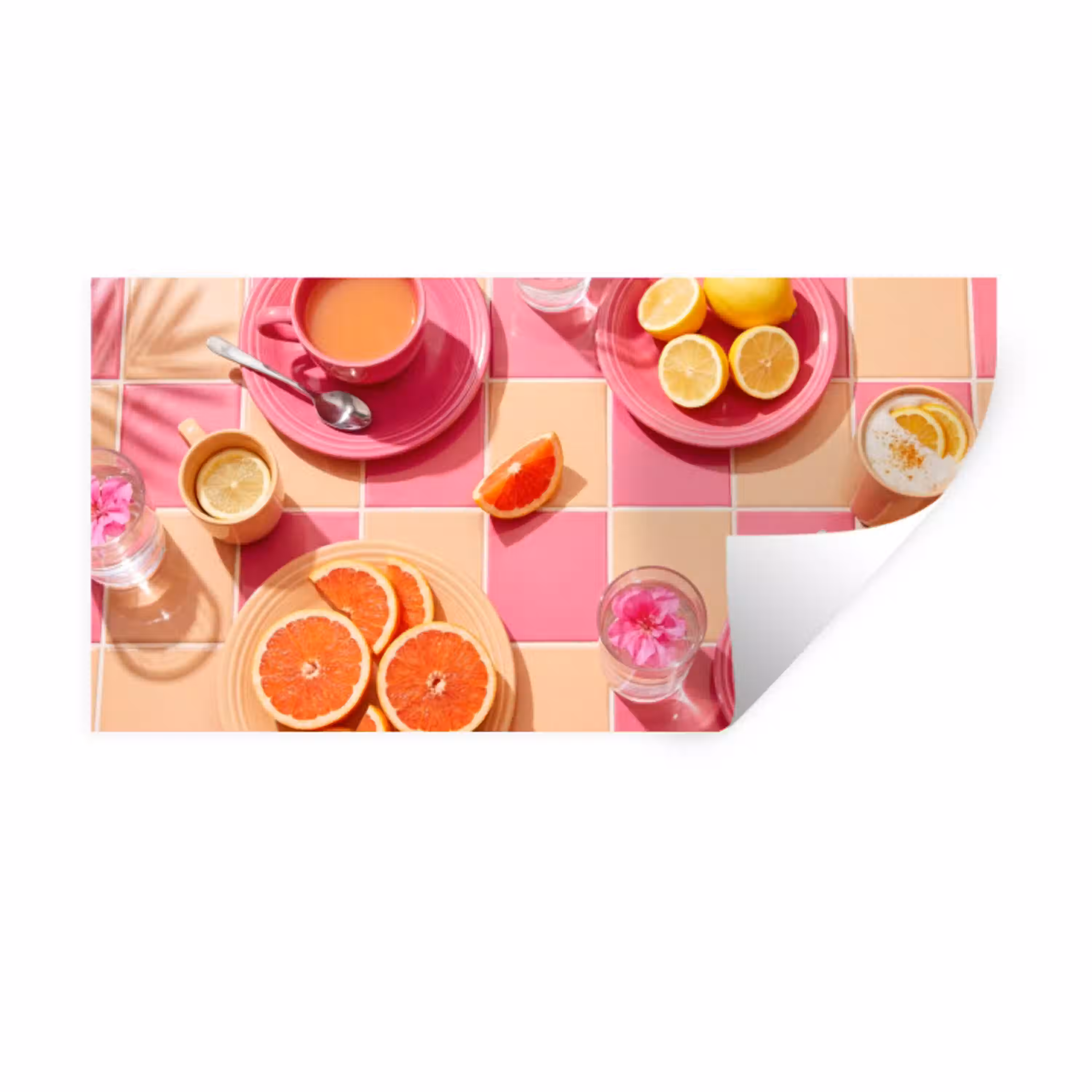 Eten - Citrusvruchten - Stillevens - Roze - Oranje Muursticker klein -3d