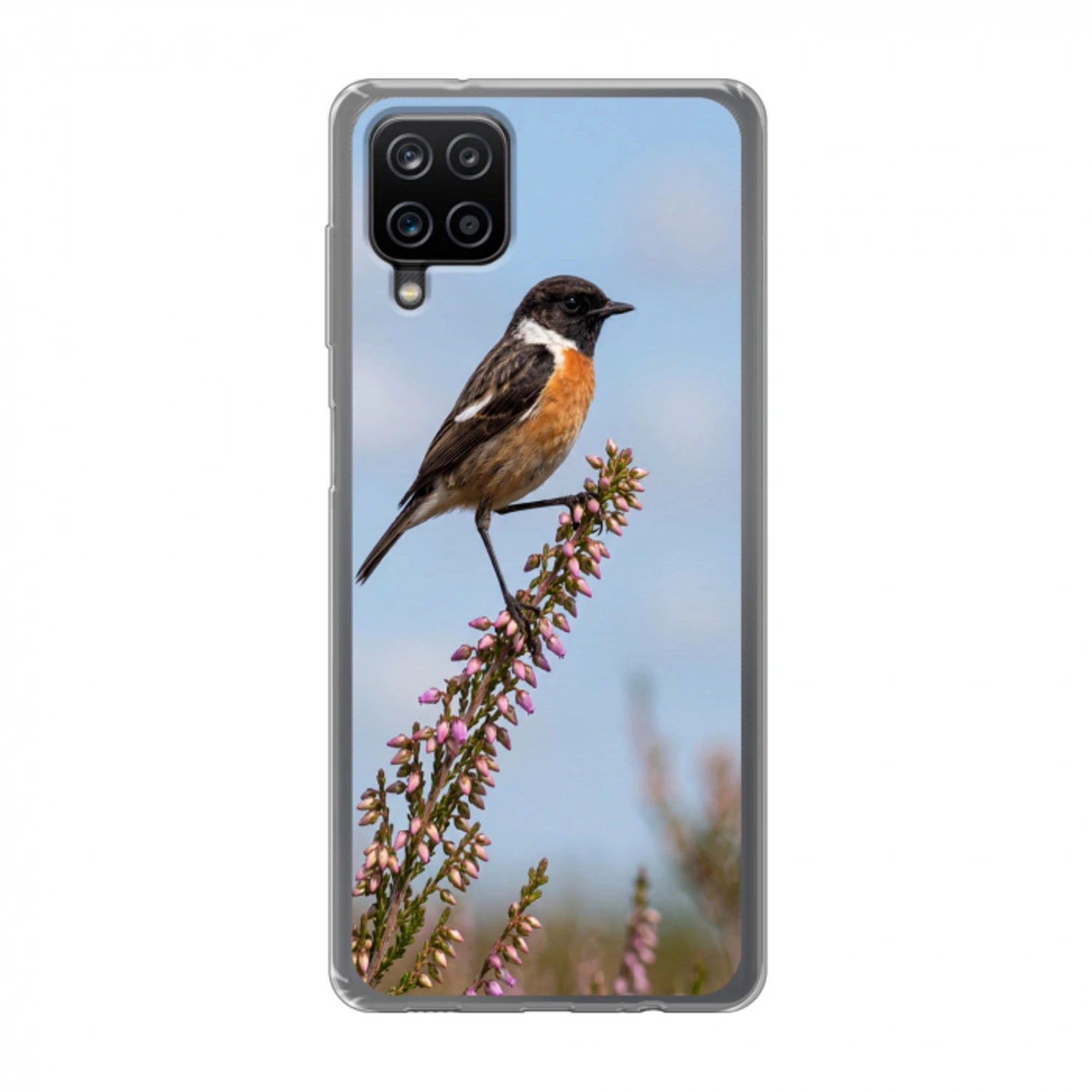 Roodborsttapuit - Heide - Paars - Natuur - Sfeervol Telefoonhoesje Samsung Galaxy A12 klein -3d