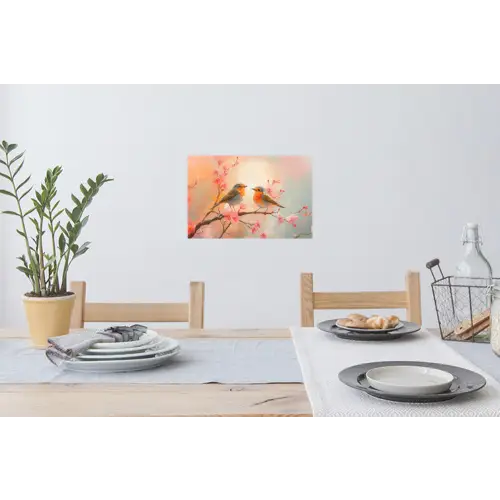 Roodborstjes - Sierlijk - Bloesemtak Muursticker klein -eettafel