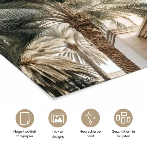 Gebouw - Palmbomen - Beige - Zon poster papier klein -closeup_NL