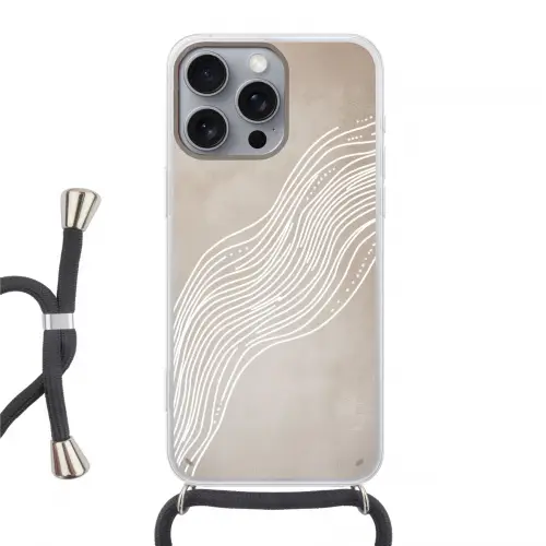 Golvende lijnen - Vloeiend - Zandkleurig Hoesje iPhone 16 Pro Max met koord klein -3d