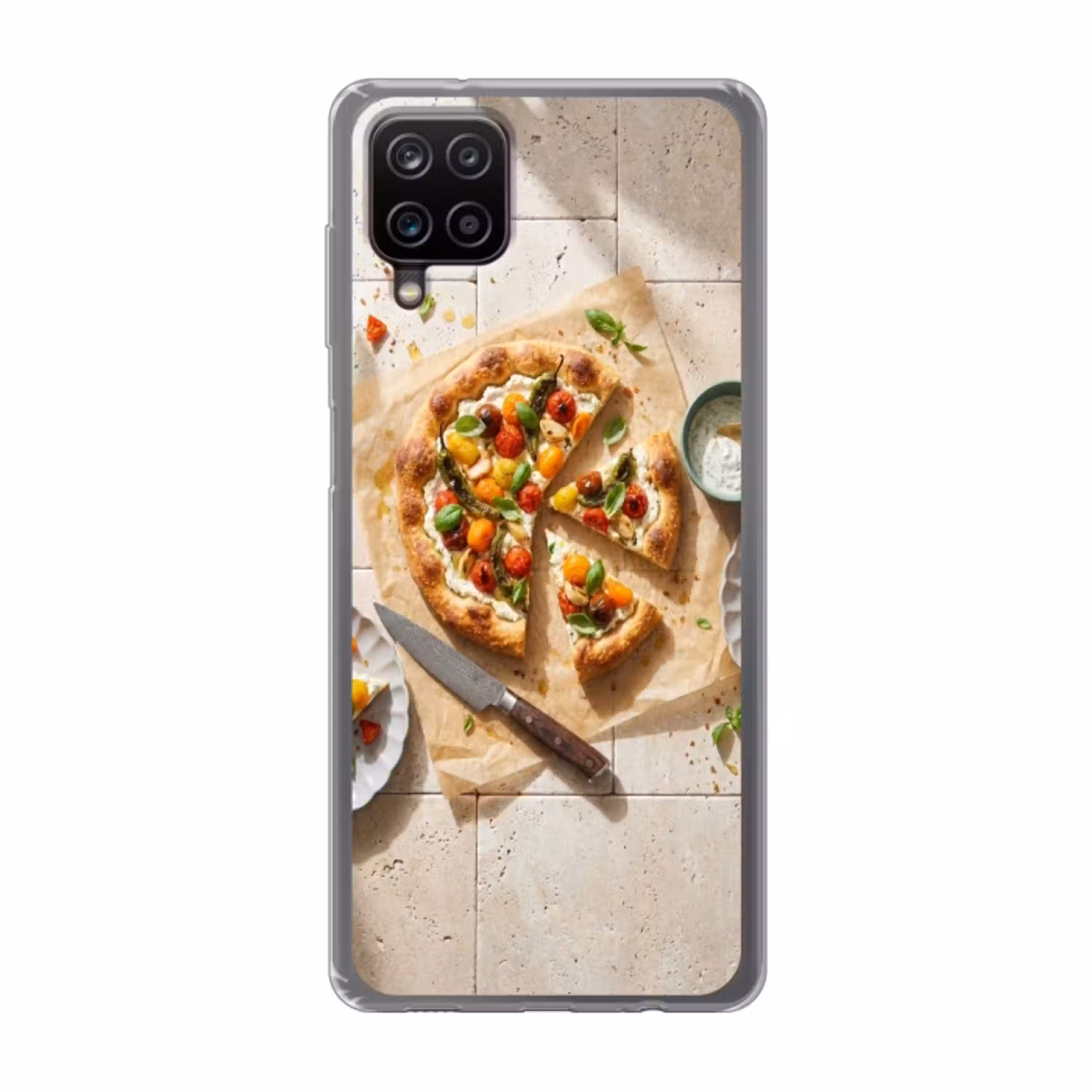 Eten - Tomaten - Basilicum - Maaltijd - Vers Telefoonhoesje Samsung Galaxy A12 klein -3d