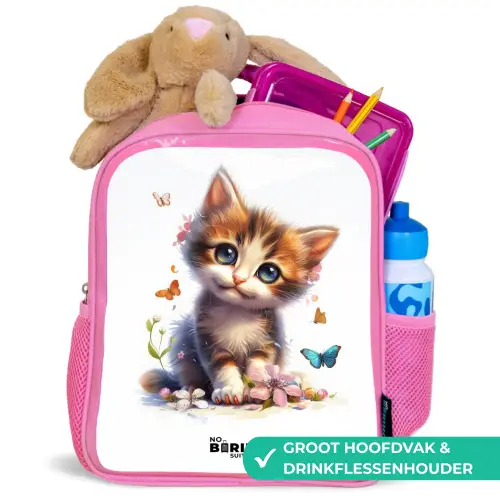 Portret van een kitten omringd door vlinders Kinderrugzak - Roze middel -inhoud_NL