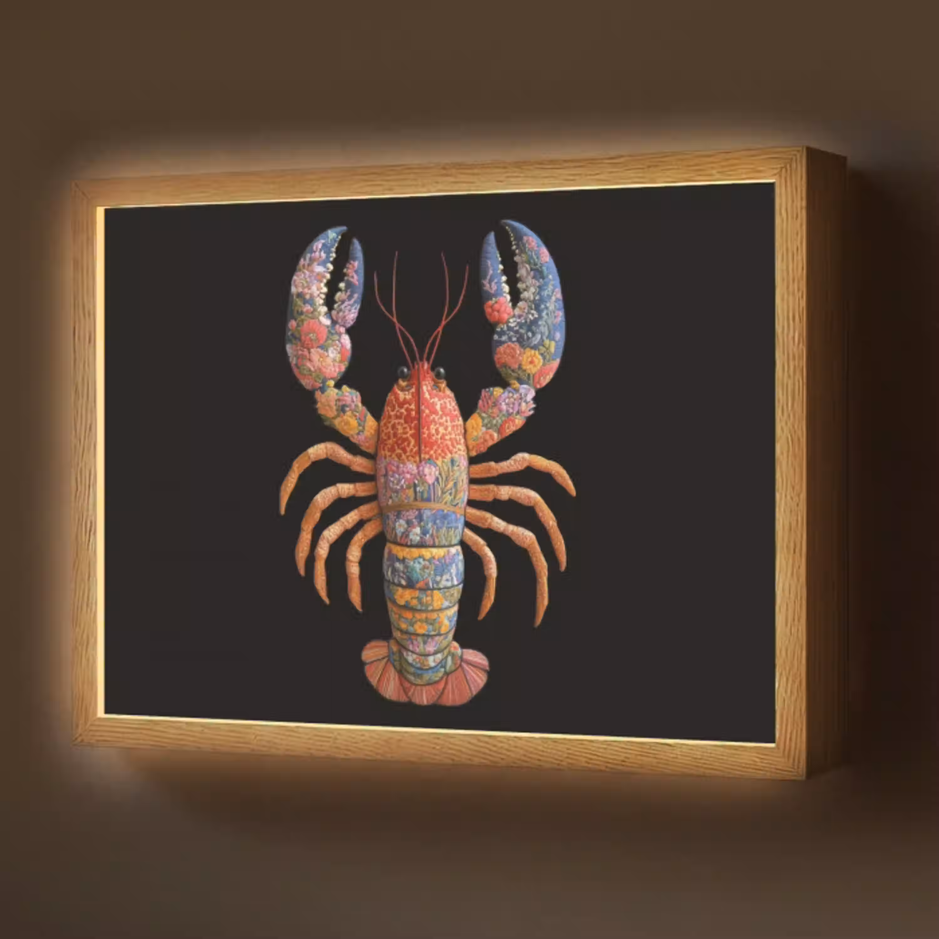 Kreeft - Borduur - Kleurrijk - Bloemen Light Box met batterij (Wandlamp) middel -z3d_website