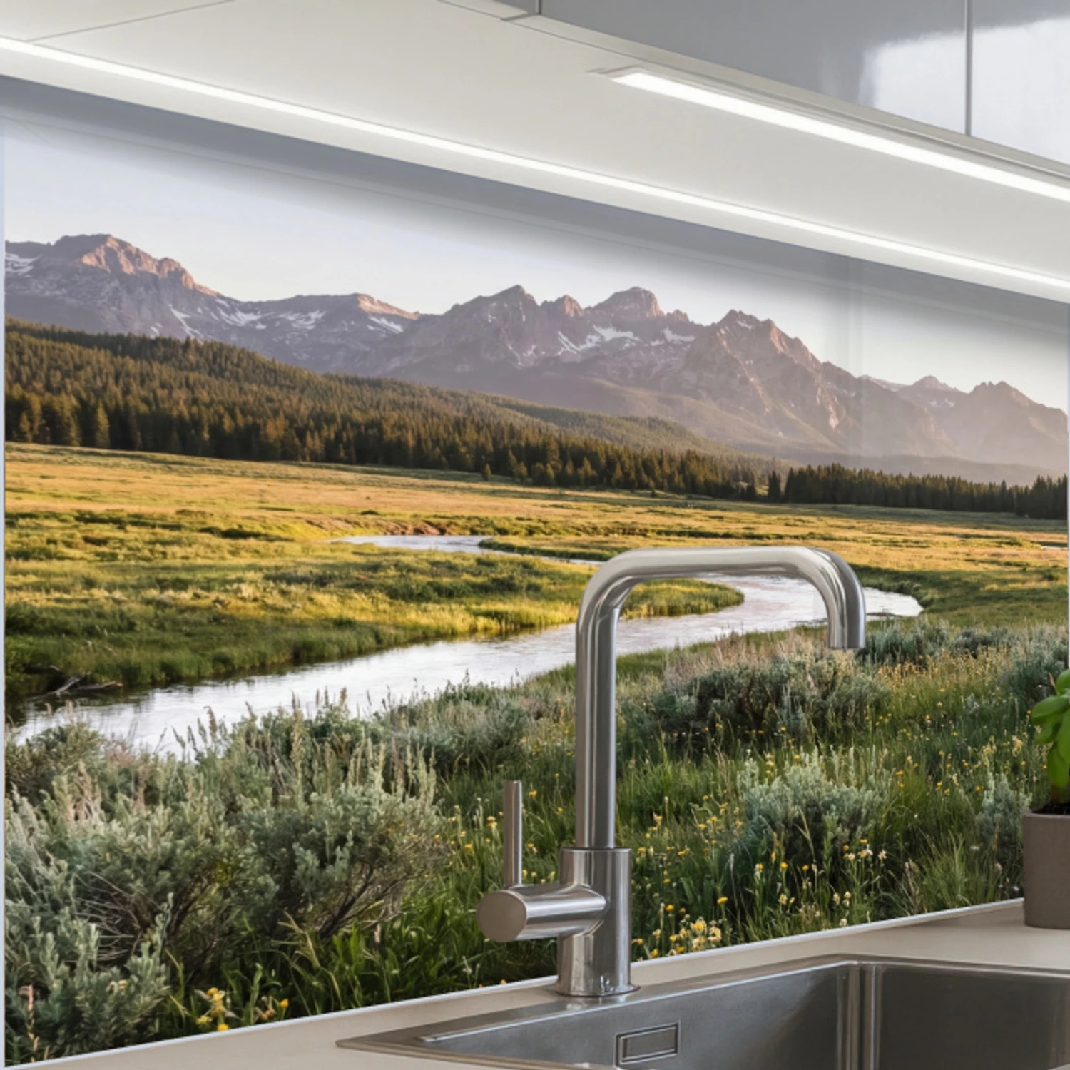 Berglandschap - Rivier - Bos keuken achterwand 2 middel -zzzz3d_schuin